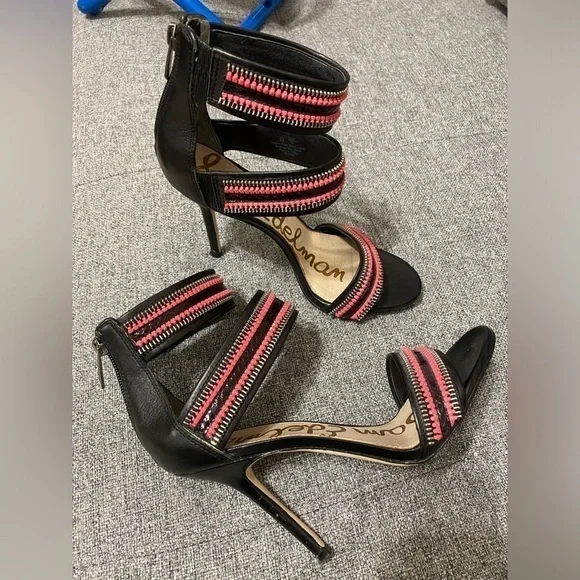 Sam Edelman’Alton’ high heels- needle heels, leather , sz 8M black/ salmon/ pink - Picture 11 of 11